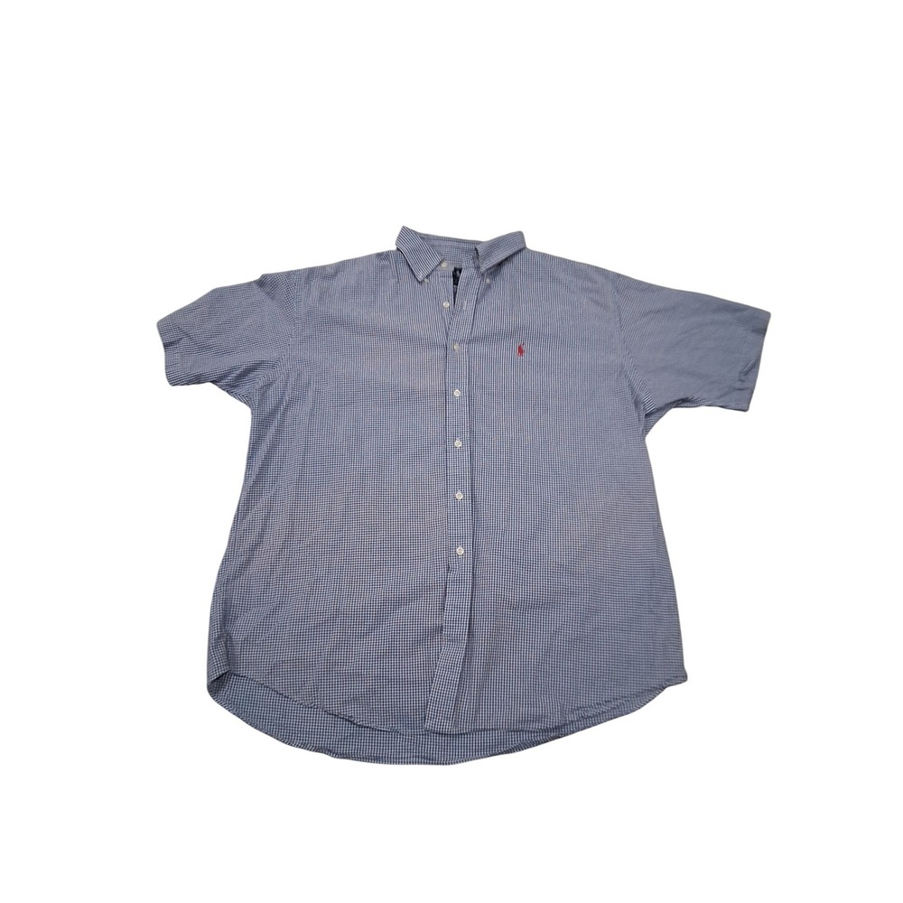Ralph Lauren Blake Mens XL Blue Gingham Short Sleeve Button Down Cotton Shirt
